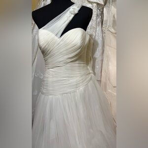 Elegant White Draped Wedding Gown